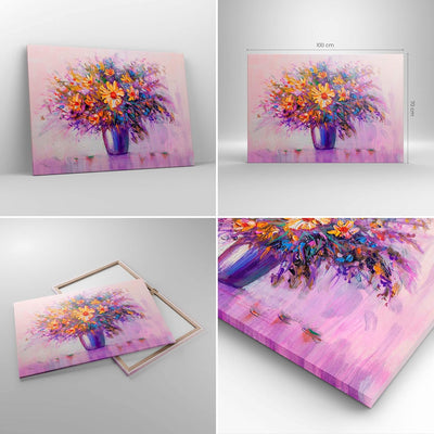 ARTTOR Bilder auf Leinwand 100x70cm Leinwandbild mit Rahmen Blumen Vase Gross Wanddeko Bild Schlafzi