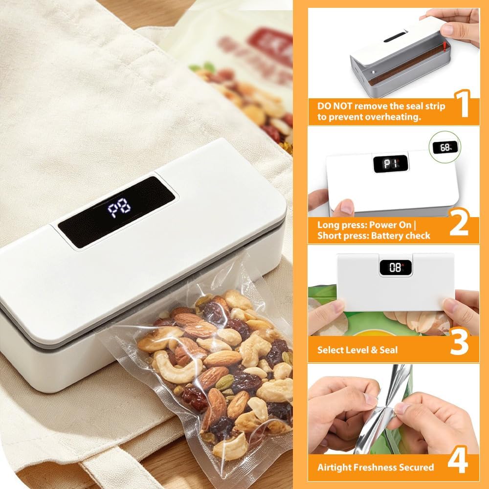 Mini Folienschweissgerät, 2 in 1 Bag Sealer, Tragbarer Heisssiegelgerät mit 8 Gängen, Mini Beutelver