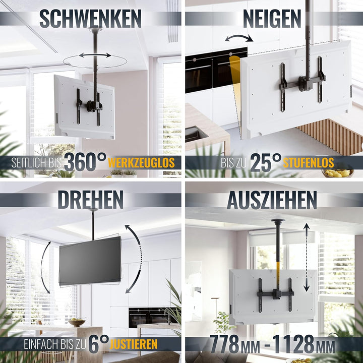RICOO TV Deckenhalterung für Fernseher 23-55 Zoll, Schwenkbar Neigbar Höhenverstellbar, Universal TV