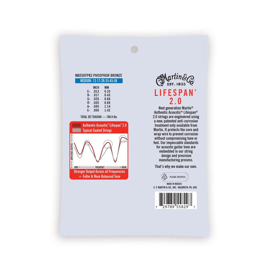 MARTIN Cordes Pack de 3, Medium, 92/8 Medium Phosphor Bronze Packung mit 3, Medium Phosphor Bronze P