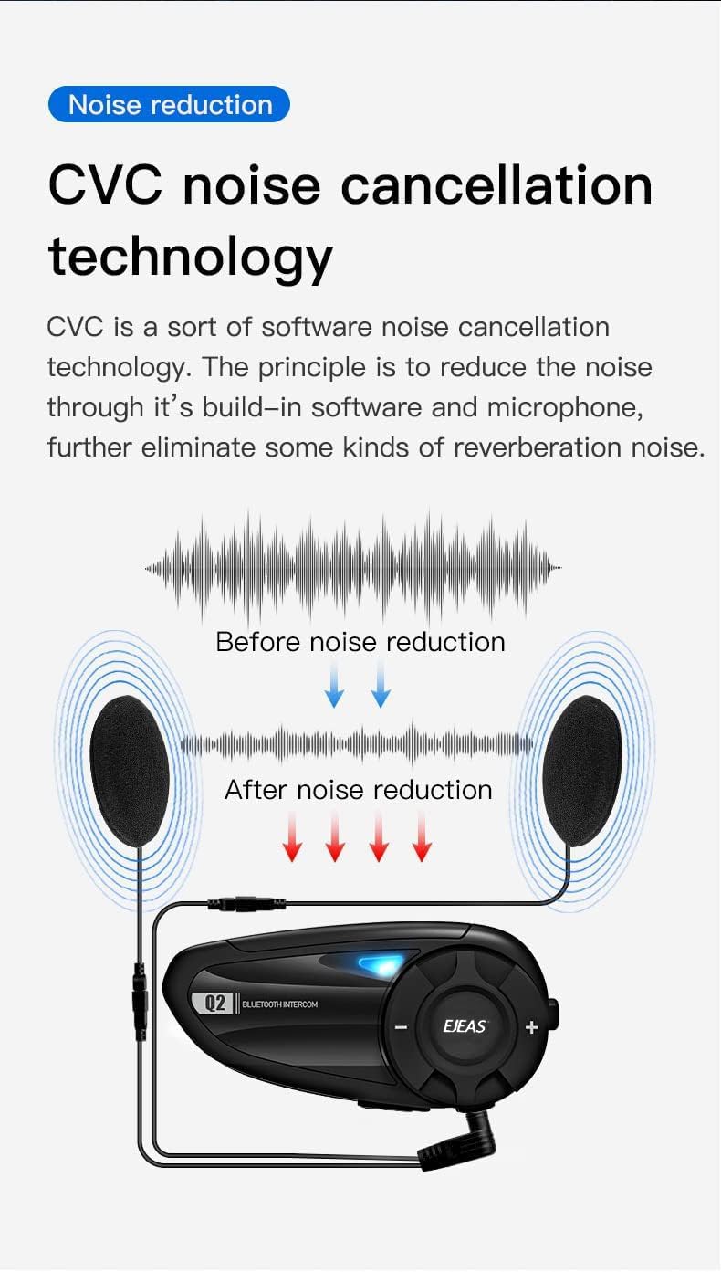 3T6B Q2 Motorrad Intercom Bluetooth 5.1 Headsets, 800m Motorrad Bluetooth Headset, Helm Intercom bis