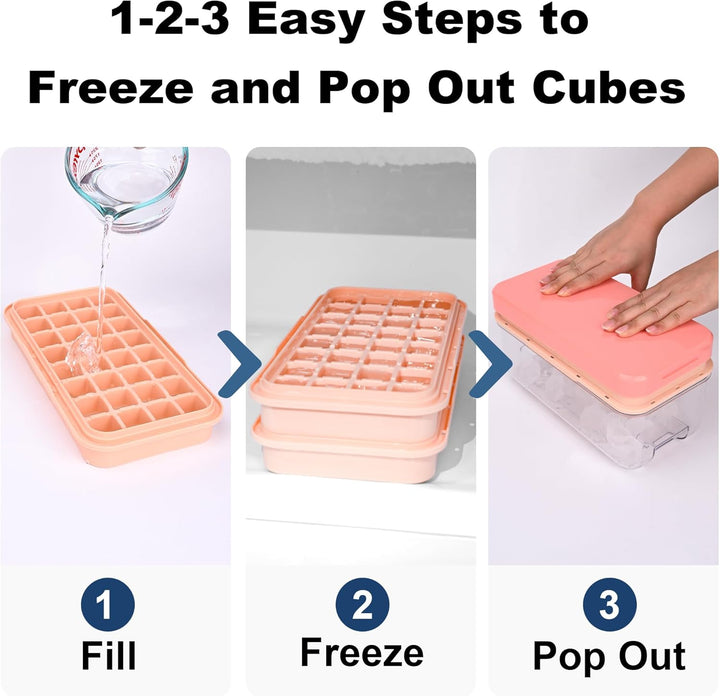 Eiswürfelform mit Deckel und Behälter, BPA-freier Eiswürfelbereiter für Gefrierschrank – 64 Würfel s