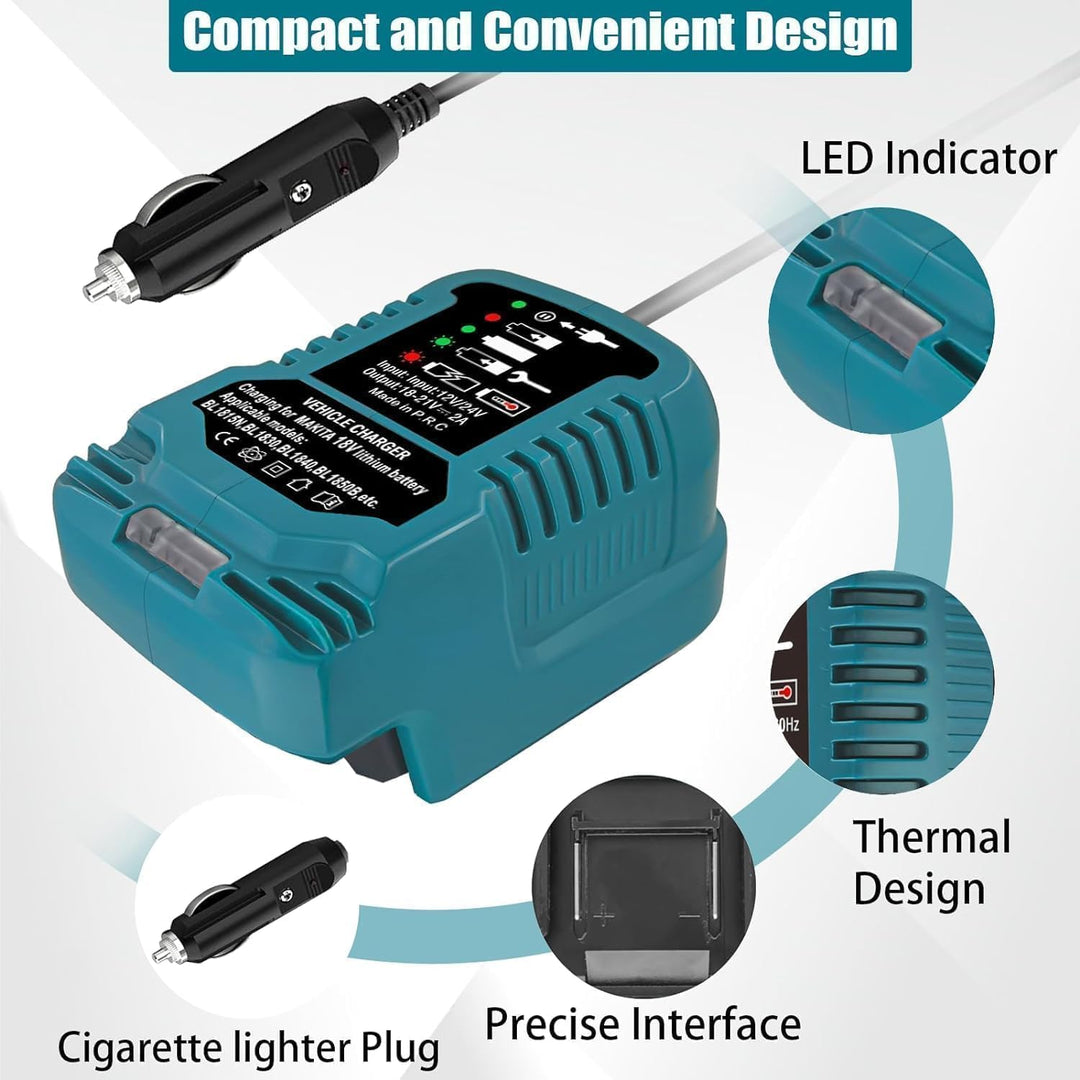 Auto Ladegerät für Makita 18V Akku, Mini-Ladegerätersatz für Makita 18 Volt Batterie BL1815 BL1820 B
