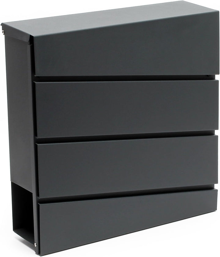 Wiltec Designer Briefkasten V16 Anthrazit 370 x 105 x 370 mm, Wandbriefkasten mit Schloss und Zeitun