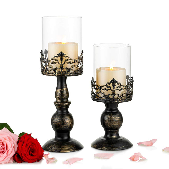 NUPTIO Kerzenständer Stumpenkerzen Schwarz Kerzenhalter: Set mit 2 Vintage Deko Gothic Halloween Wei