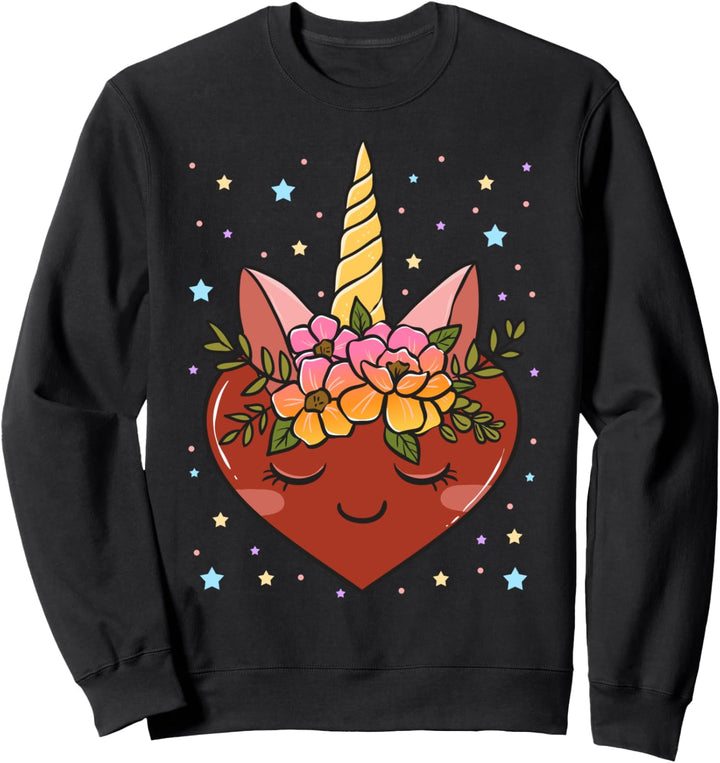 Valentine's Day Gifts for Her Girls Floral Unicorn Heart Sweatshirt
