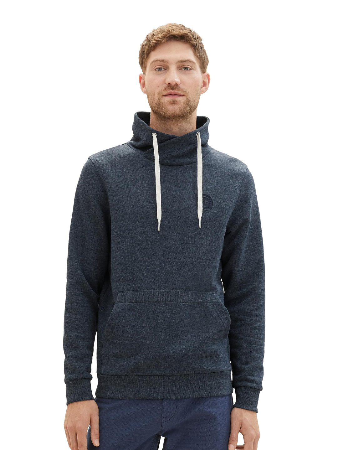 TOM TAILOR Herren Snood Sweatshirt mit Logo-Badge L 19024 - Sky Captain Blue White Melange, L 19024