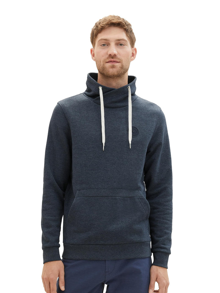 TOM TAILOR Herren Snood Sweatshirt mit Logo-Badge L 19024 - Sky Captain Blue White Melange, L 19024