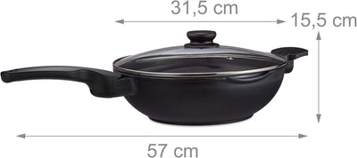 Relaxdays Wok Pfanne mit Glasdeckel 30 cm, Griffe, Antihaftbeschichtung, für Induktion, Gas-, Elektr