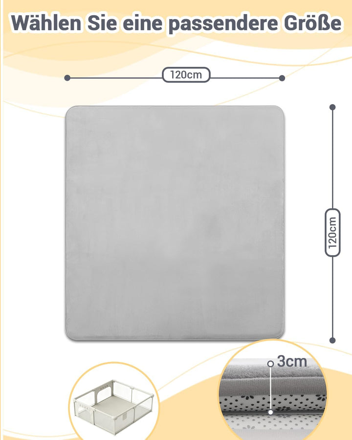 Dicke Krabbelmatte Baby 120×120×3cm,Schaumfüllung Teppich Spielmatte Baby,Rutschfester Unterseite&We