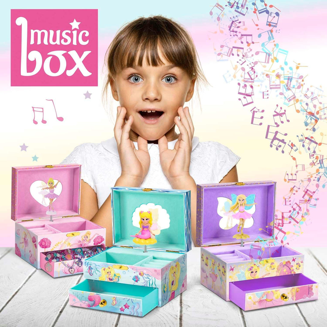 MUSIC BOX Fairy | Spieluhr mit Melodie, Mädchen Schmuckkästchen mit drehbarer Fee, Spiegel & Schubla