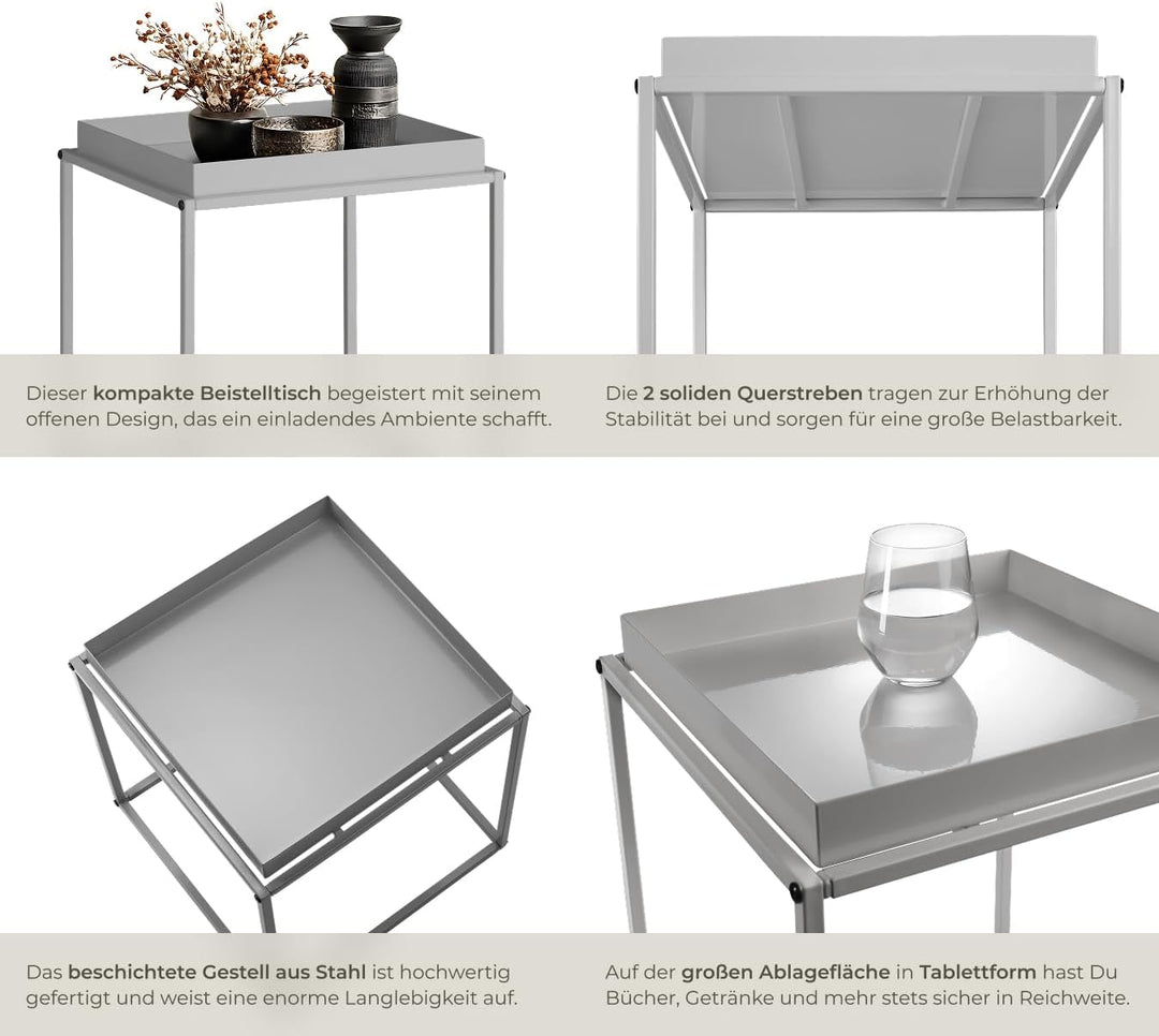 tectake® Metall Beistelltisch, Couchtisch, Nachttisch, Beistelltisch Couch quadratisch, stapelbar, B