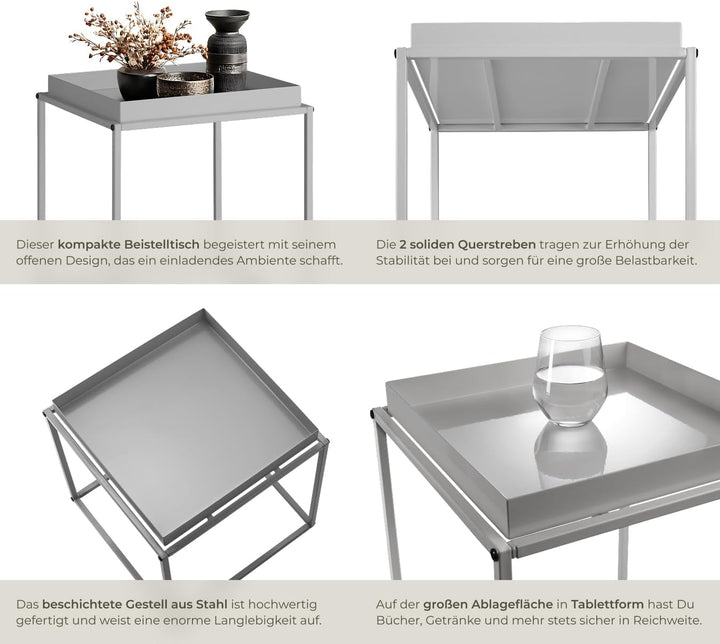 tectake® Metall Beistelltisch, Couchtisch, Nachttisch, Beistelltisch Couch quadratisch, stapelbar, B