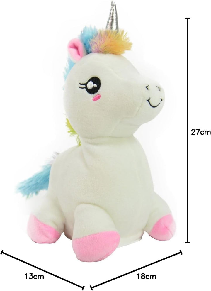 Kögler 75662 - Labertier Einhorn Snowflake, ca. 27 cm gross, nachsprechendes Plüschtier mit Wiederga