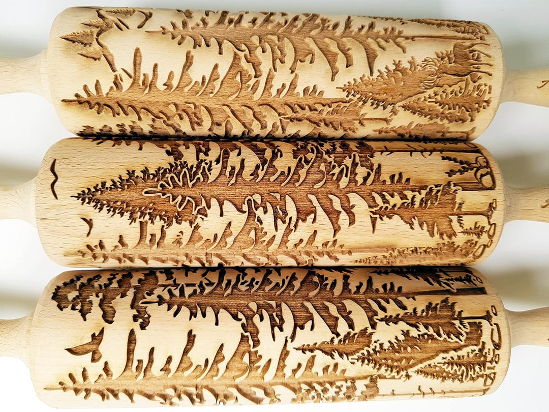 WALD Geprägte Nudelholz. Teigroller für Hausgemachtes Gebäck und Keramik. Gravierte Nudelholz mit Mu