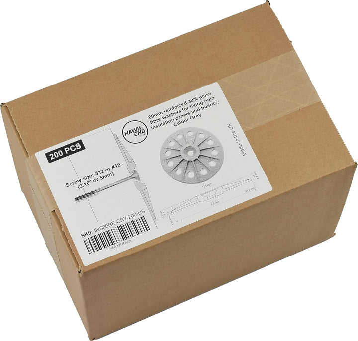 300 Stück 60mm verstärkte 30% Glasfaserscheiben zur Befestigung von starren Dämmplatten, mittelgrau,