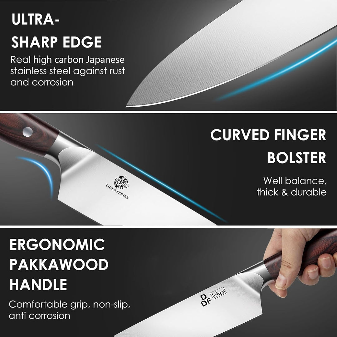DDF iohEF Küchenmesserset 3 tlg, Messerset Santoku Meser Kochmesser Schälmesser Gemüsemesser Obstmes