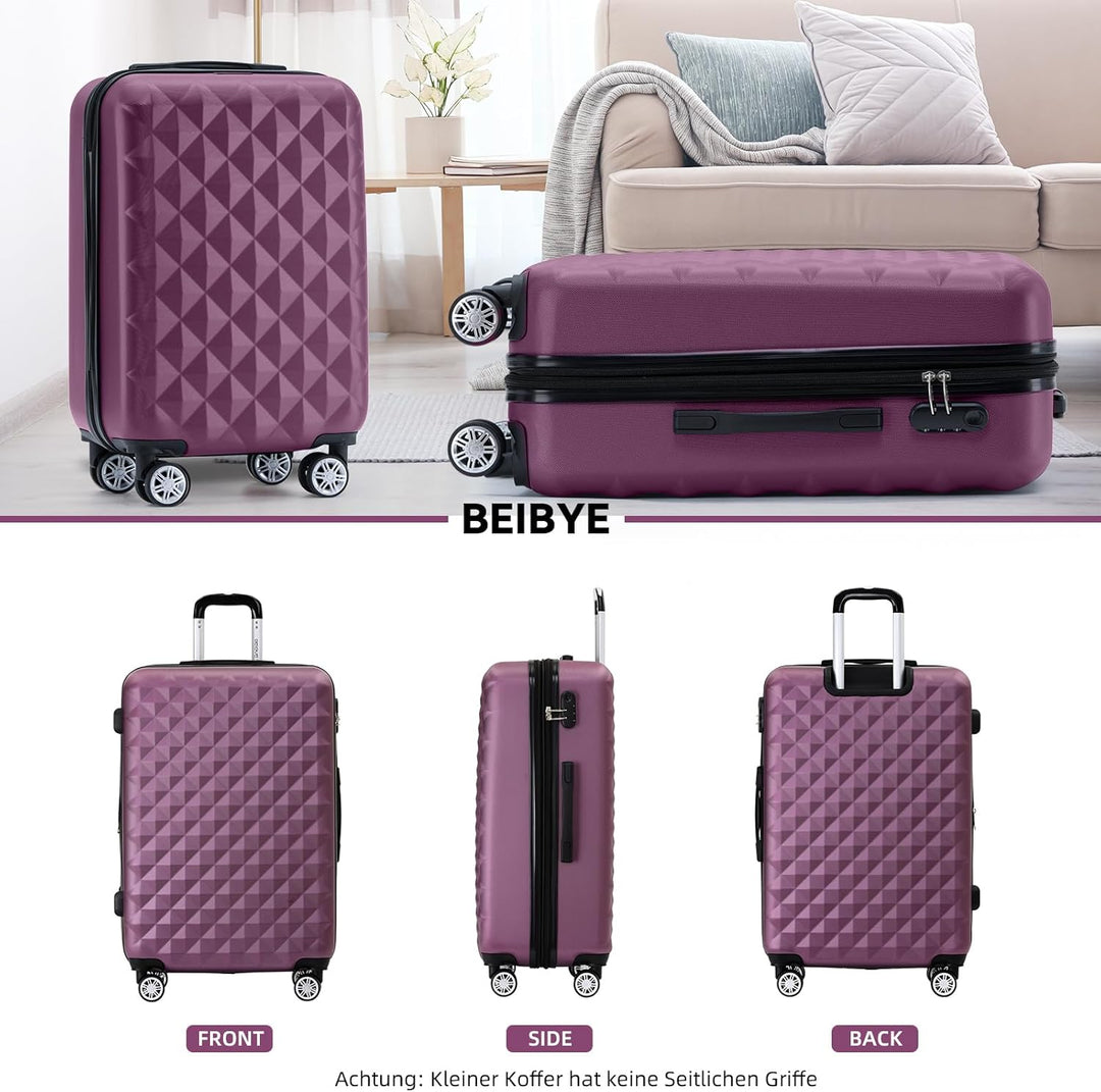 BEIBYE Zwillingsrollen 2066 Hartschale Trolley Koffer Reisekoffer Gepäck M-L-XL-Set (Violett, L) Vio