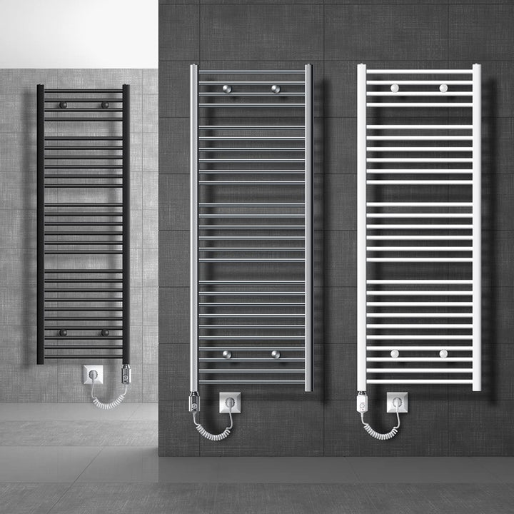LuxeBath Badheizkörper Elektrisch 400 x 1200 mm mit Heizstab 1200W Grosse Leistung Chrom gebogen mit