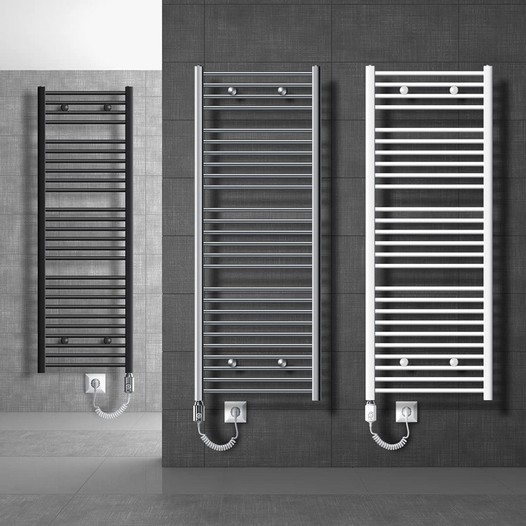 LuxeBath Badheizkörper Elektrisch 400x1200mm mit Heizstab 900W Grosse Leistung Chrom gebogen mit Sei