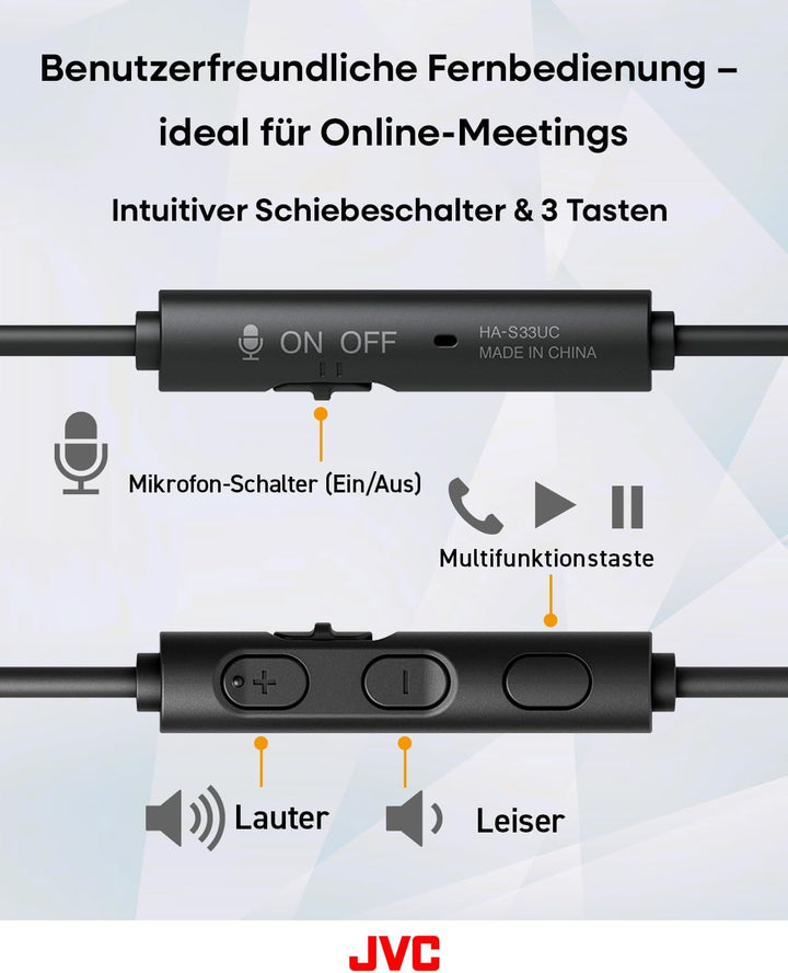 JVC HA-S33UC-B USB-C On-Ear-Kopfhörer, weiche Ohrpolster, faltbar, mit Mikrofon & 3-Tasten-Fernbedie