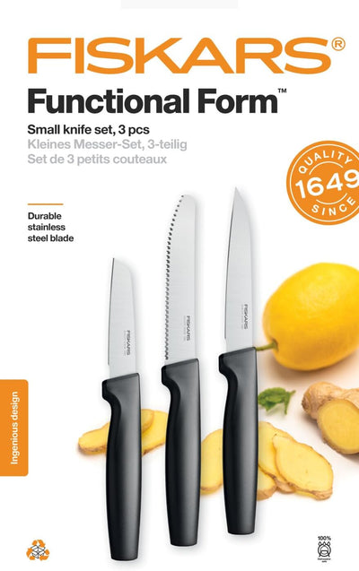 Fiskars Kleines Messer-Set, 3-teilig, Functional Form, Schälmesser, Allzweckmesser & Tischmesser, Fu
