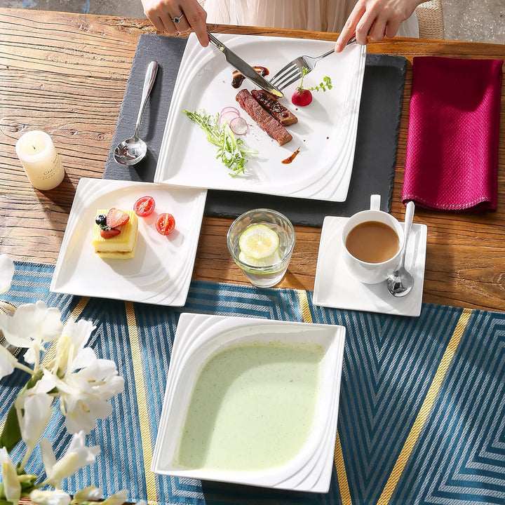 MALACASA, Serie Monica, 60 TLG. CremeWeiss Porzellan Geschirrset Kombiservice Tafelservice mit je 12