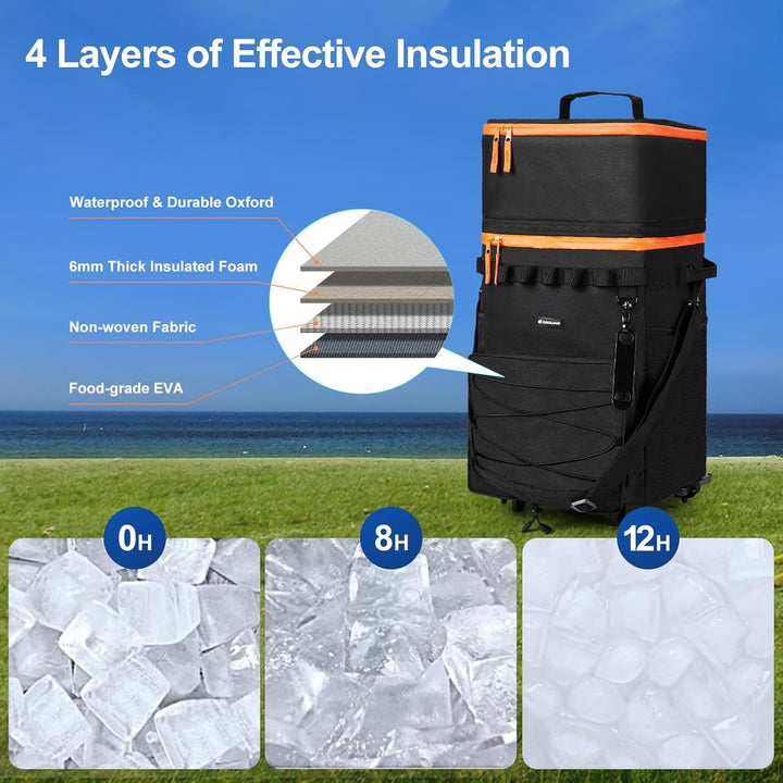 Odoland Kühltasche gross 48/72 can Rollkühler Picknicktasche mit Rädern und Griff Auslaufsicher & Wa