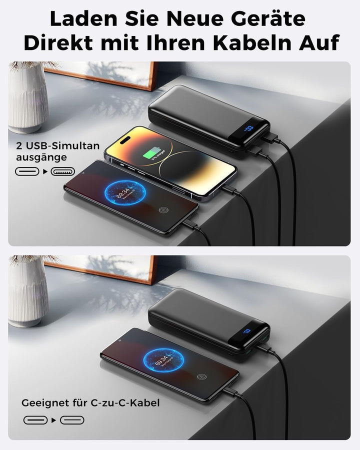 Power Bank, 27000mAh PowerBank mit PD3.0 & QC4.0 Schnellladung, USB C (IN & Out) Externer Handy Akku