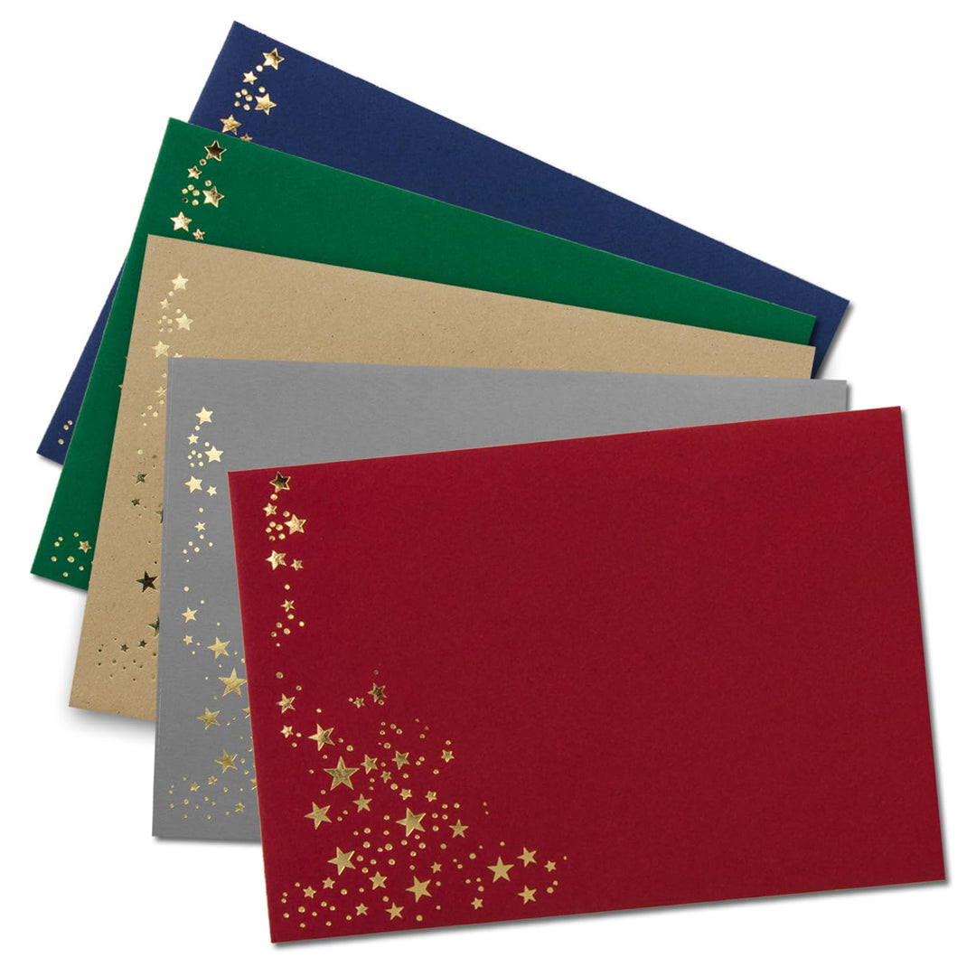 200x Weihnachts-Briefumschläge - DIN B6 - mit Gold-Metallic geprägtem Sternenregen - Farbenmix 1 - j