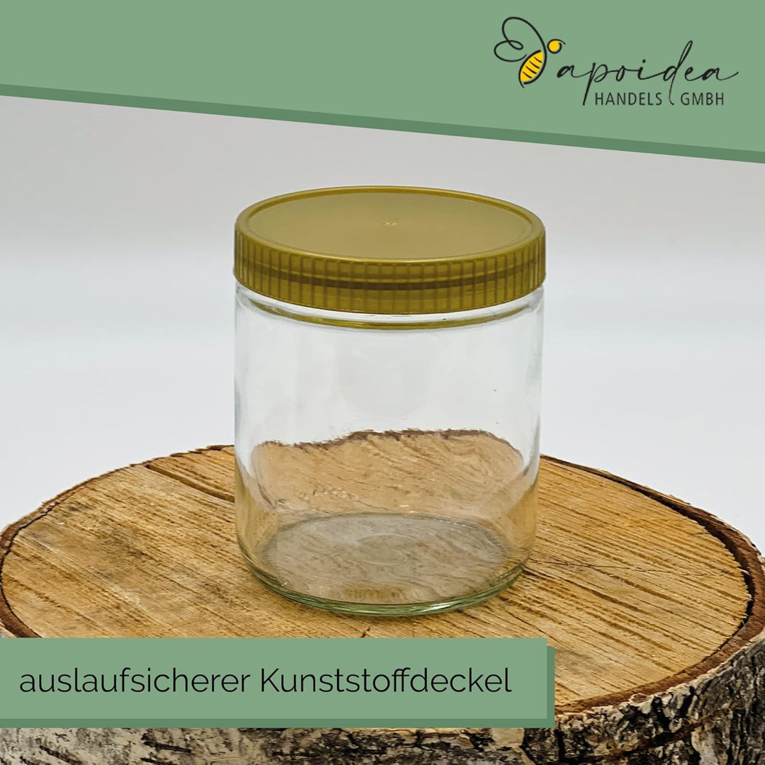 Apoidea – Honiggläser 500g mit Kunststoff-Deckel 24 Stück/Honiggläser 500g mit Deckel/Honigglas Neut