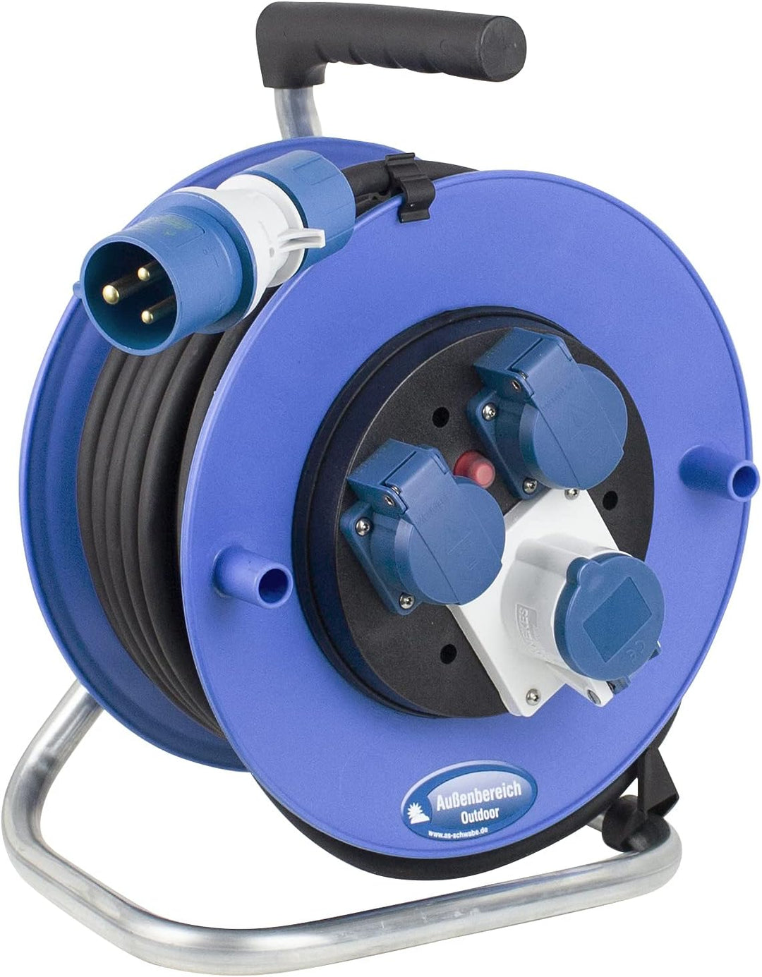 as - Schwabe Outdoor Kabeltrommel 25m mit CEE-Stecker inkl. neuer powerlight Spannungsanzeige, 3 Ste