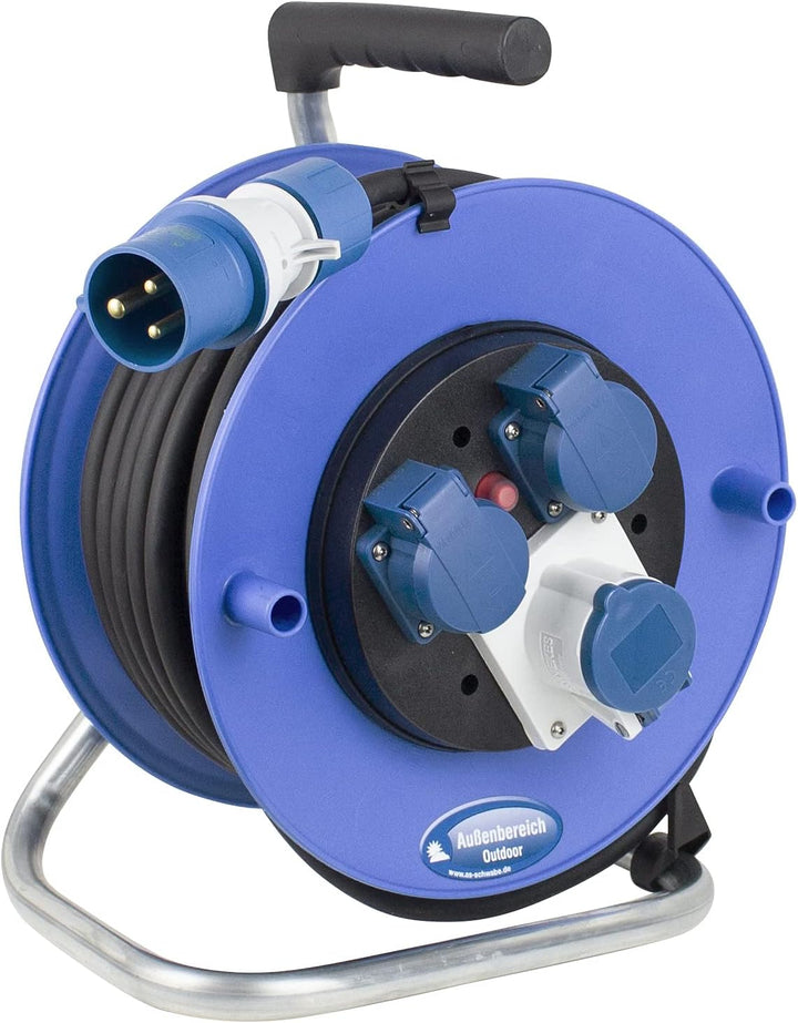 as - Schwabe Outdoor Kabeltrommel 25m mit CEE-Stecker inkl. neuer powerlight Spannungsanzeige, 3 Ste