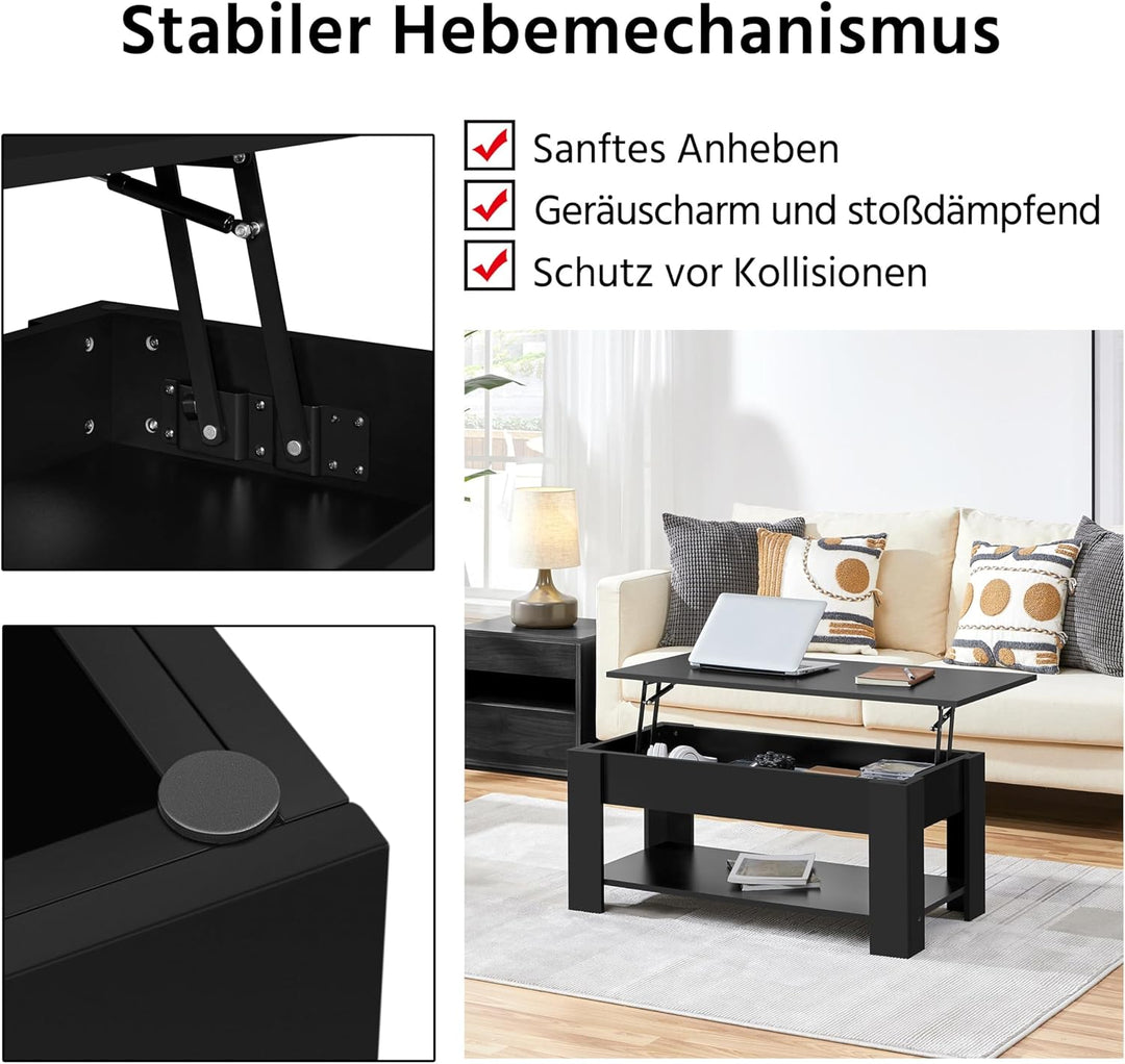 Yaheetech Couchtisch Kaffeetisch höhenverstellbar Wohnzimmertisch mit Ablagefach Sofatisch Beistellt