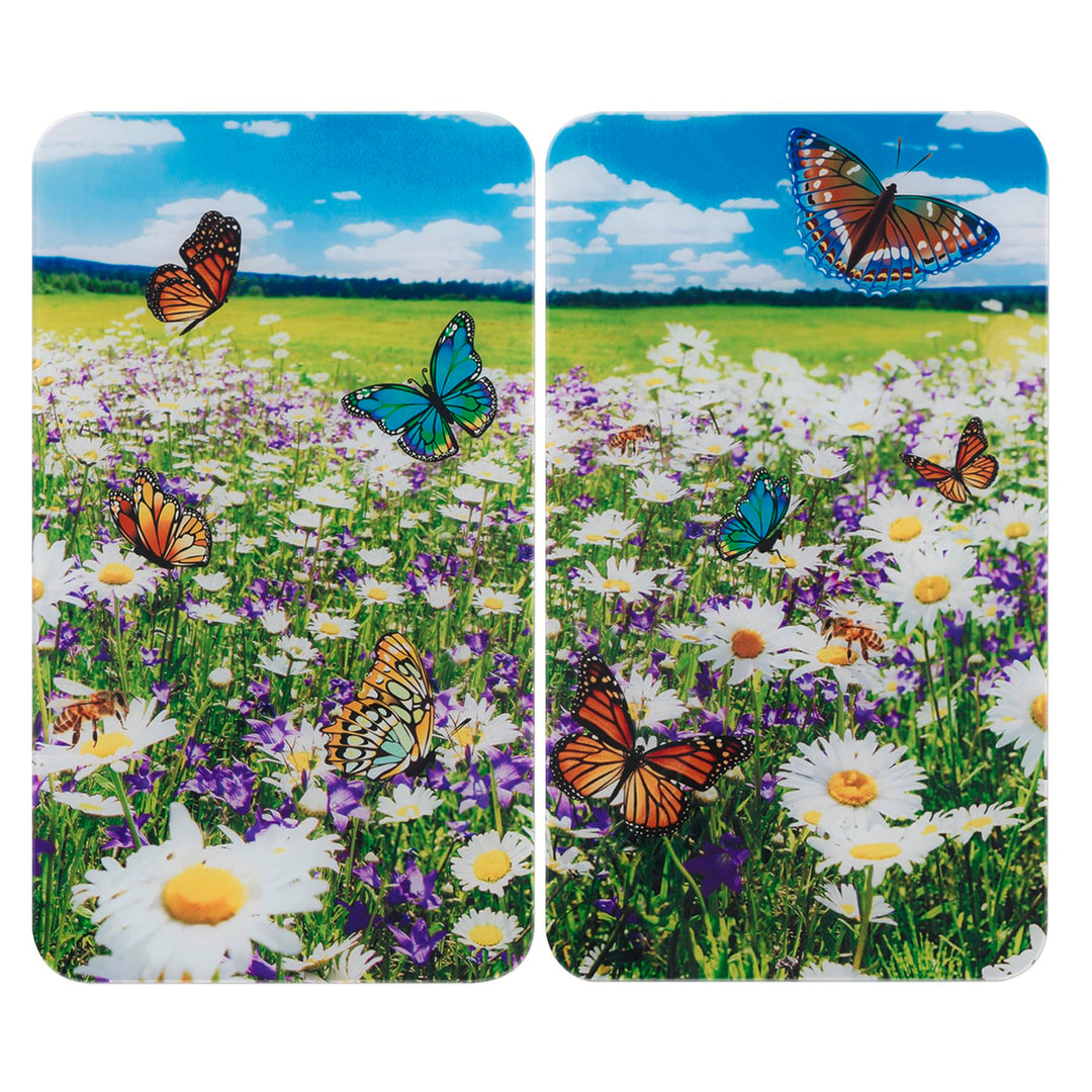 Maximex Herdabdeckplatte Universal Sommerwiese - 2er Set, Abdeckplatten für alle Herdarten, Gehärtet