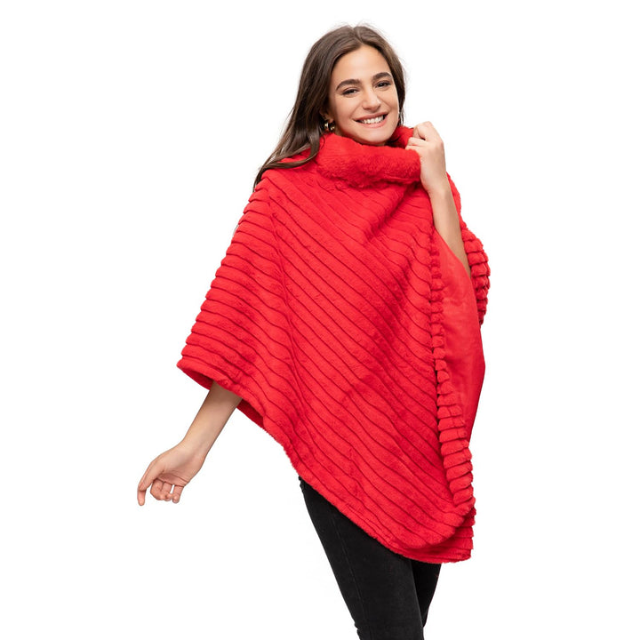 Glamexx24 Damen Poncho Eleganter Cape Winterfell-Poncho mit Rundhalsausschnitt, dicker Umhang aus wa