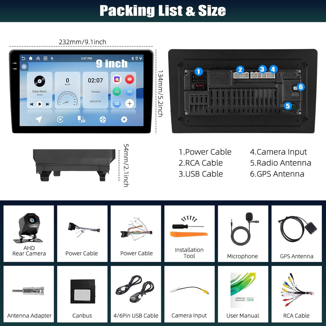 CAMECHO 4+64G 9 Zoll Android 15 Radio für Ford Transit 2009-2016 Focus 2005-2008, Ford Navi Autoradi