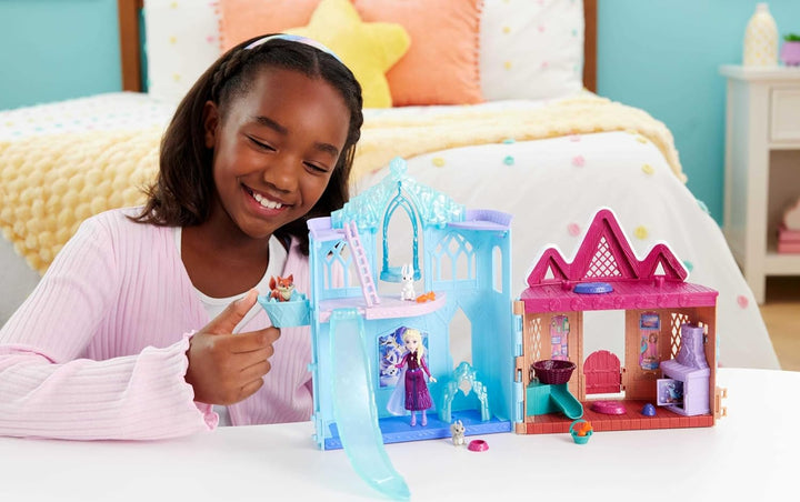 Mattel Disney Die Eiskönigin ELSA Spielset mit Kleiner Puppe bestehend aus 10 Spielbereichen, 3 Tier
