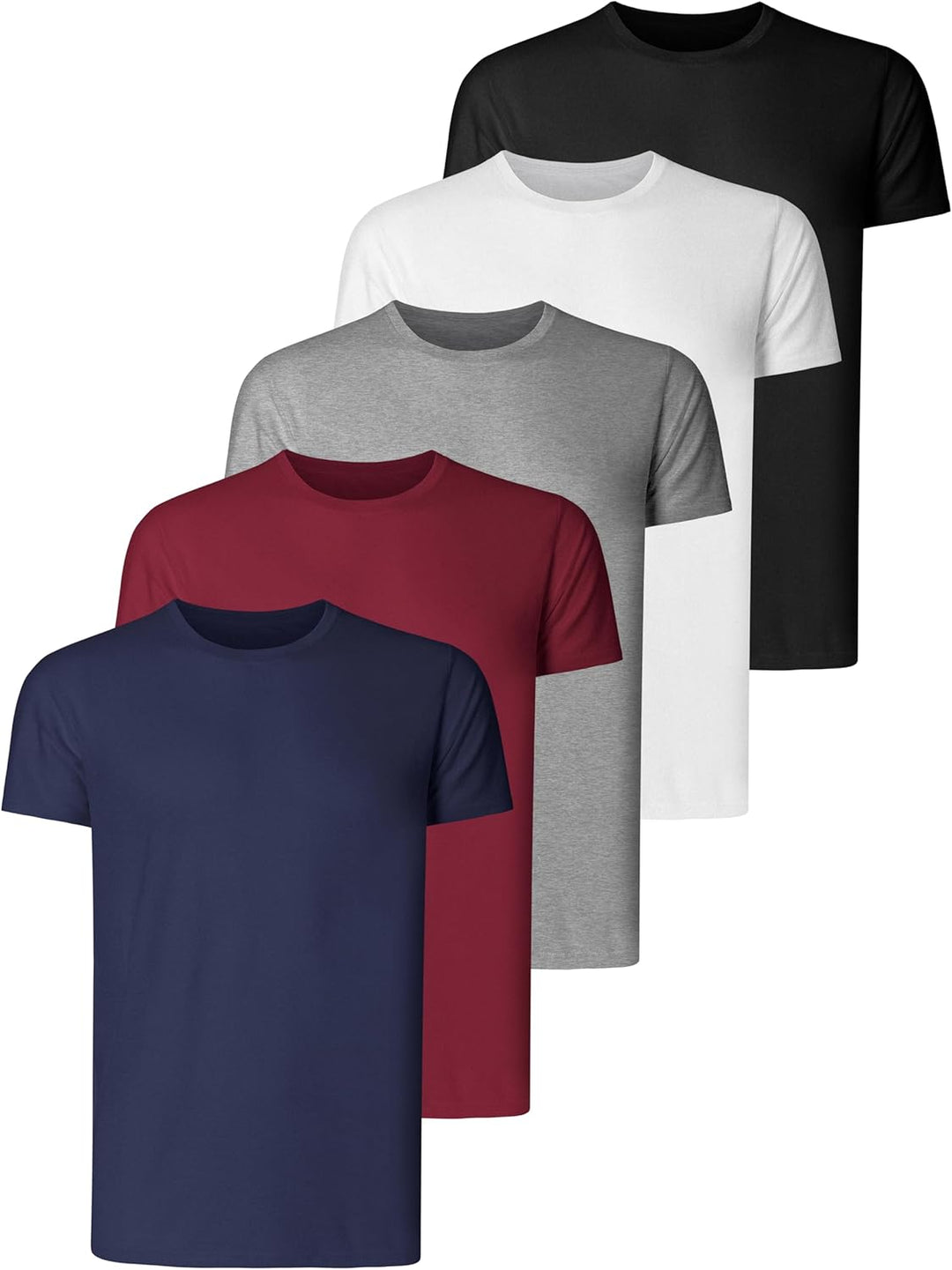Teesmen T-Shirt Für Herren Kurzarm Rundhals Einfarbige Sport Basic Männer 5er Polyester Oder Baumwol