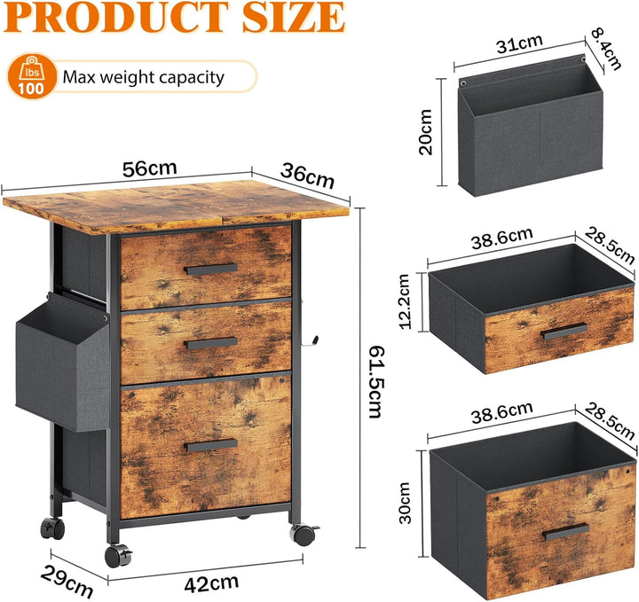 Rollcontainer, Aktenschrank, mit 3 Schubladen und Rollen, für Dokumente in DIN A4, Letter-Format, Dr
