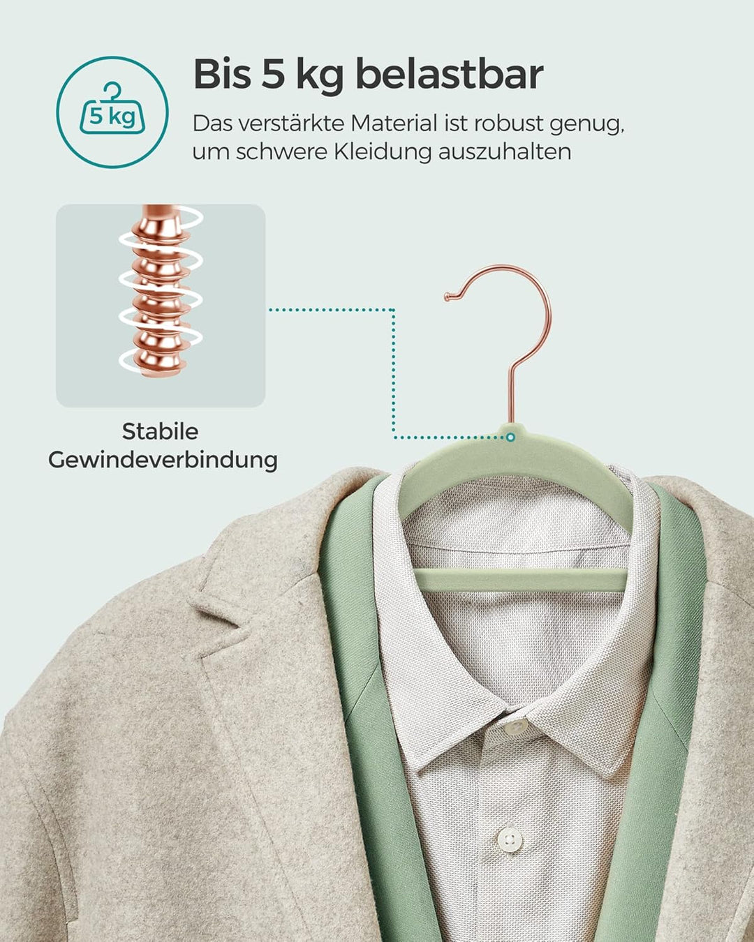 SONGMICS Kleiderbügel Samt, 50er Set, Bügel, rutschfest, kleine Stange für Krawatten, 360° drehbarer
