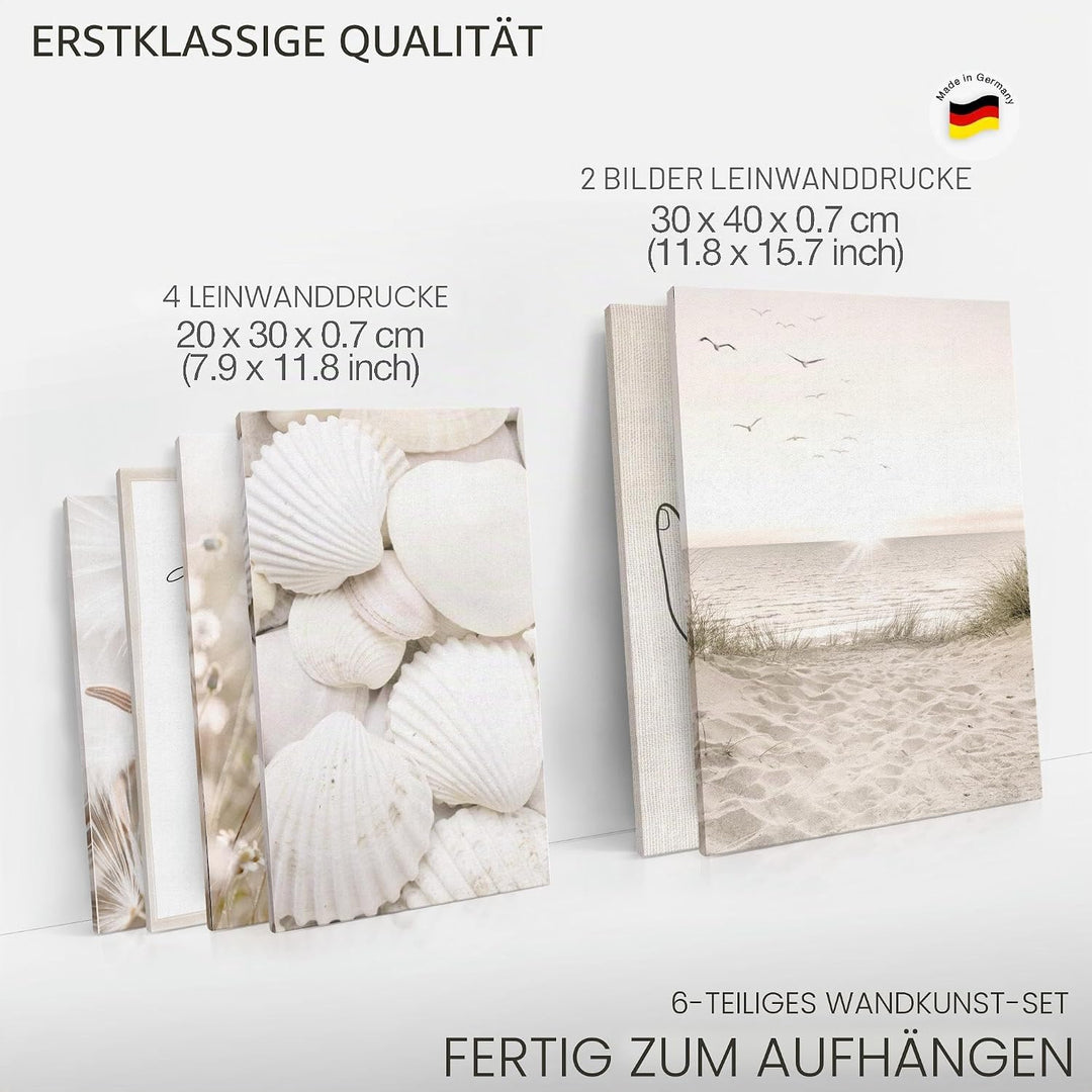 Novart Bilder Set - AUFHÄNGFERTIG - KEIN EXTRA RAHMEN BENÖTIGT - Boho Strand Modern Beige - Wohnzimm