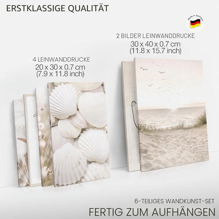 Novart Bilder Set - AUFHÄNGFERTIG - KEIN EXTRA RAHMEN BENÖTIGT - Boho Strand Modern Beige - Wohnzimm