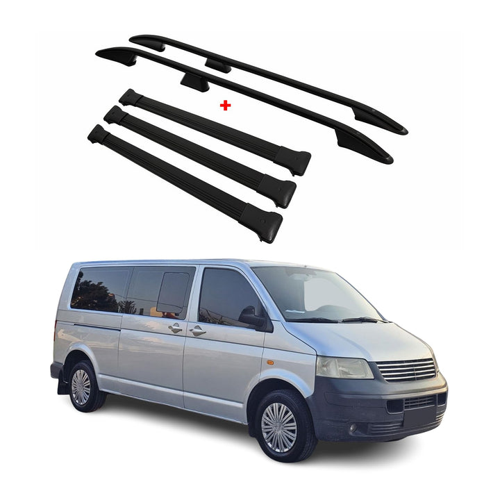 OMAC Dachträger für VW T5 T6 T6.1 Multivan Caravelle 2003-24 L2 Schwarz Alu | inkl. Dachreling (Set)