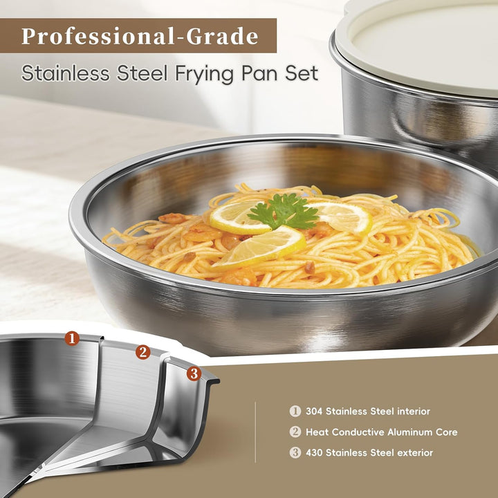 10Stk Topfsets Edelstahl Pfannenset mit Abnehmbaren Griffen, Pfanne 24cm, Topf 18/20cm, Stapelbar To