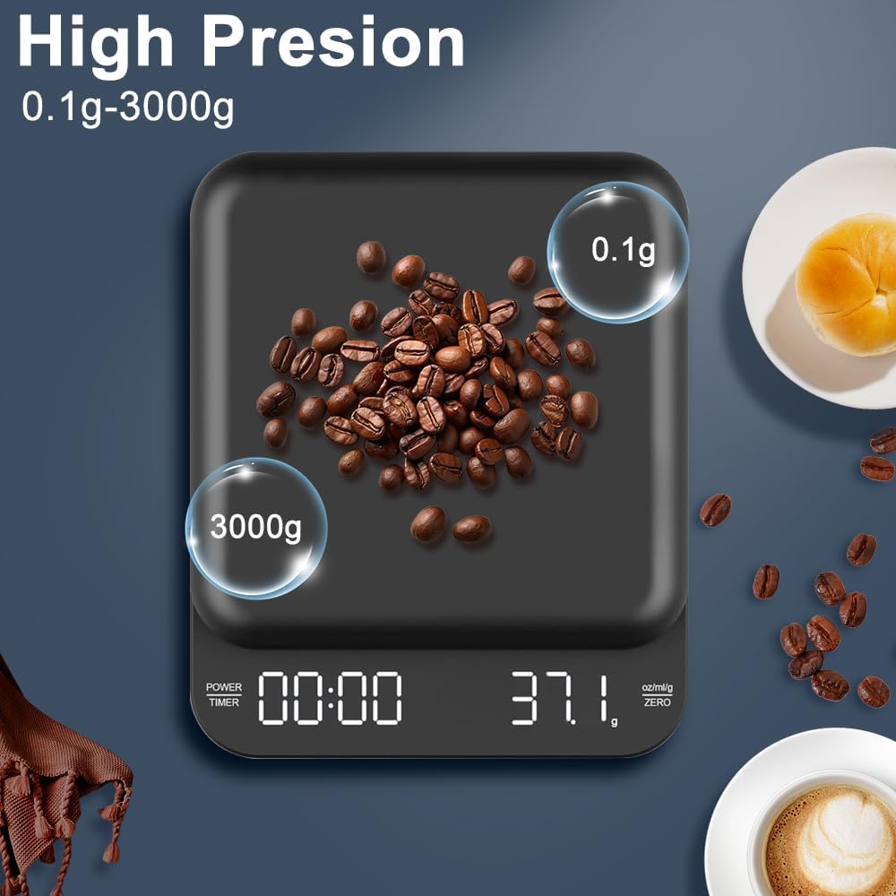 OBEST Digitale Mini Kaffeewaage mit Timer,Wiederaufladbare Espressowaage,3kg/0,1g Hochpräzise Elektr
