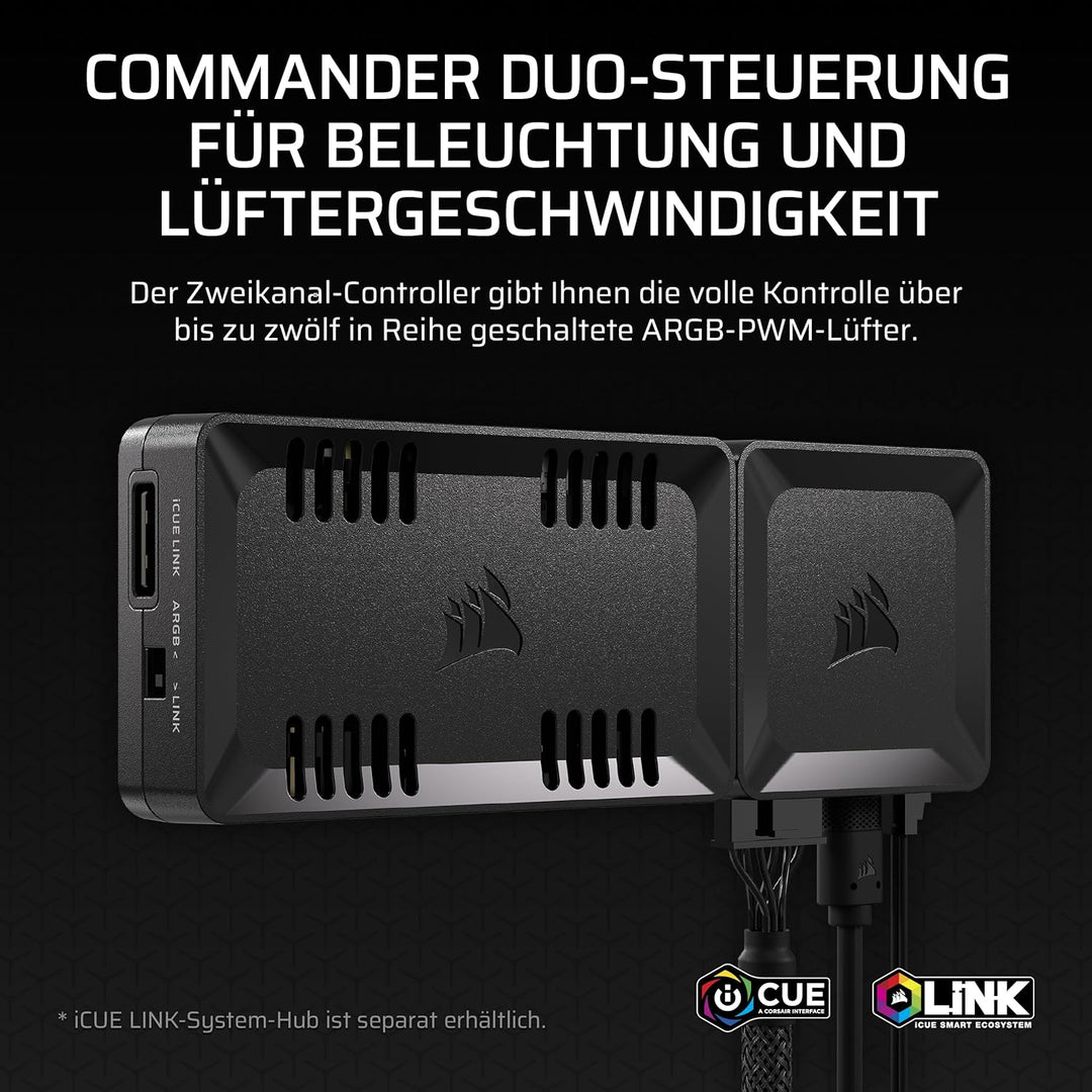Corsair Commander Duo iCUE LINK RGB Beleuchtungs- und Lüftersteuerung – Steuerung von 12 Verketteten