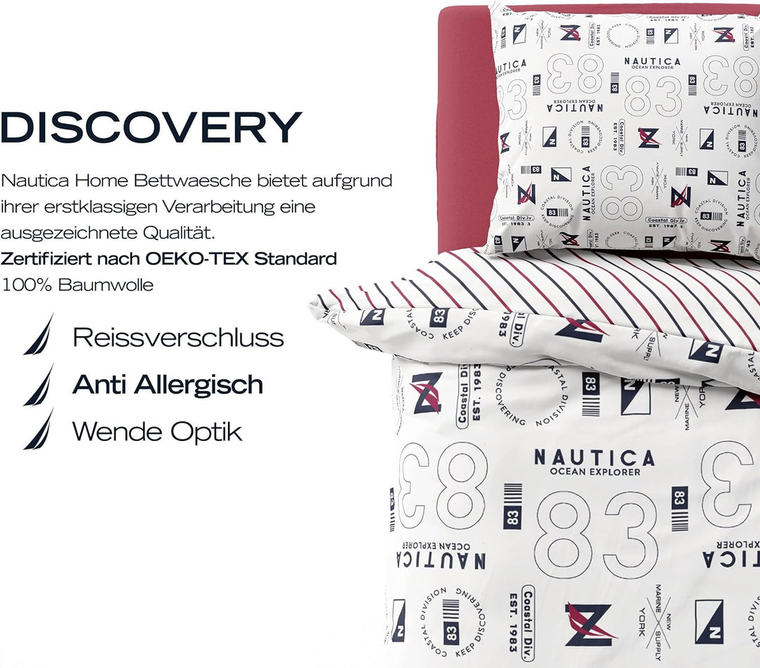 Nautica Home Discovery BETTWÄSCHE Set 100% Baumwolle 155X220 + 80X80 Kissenbezug, 155x220
