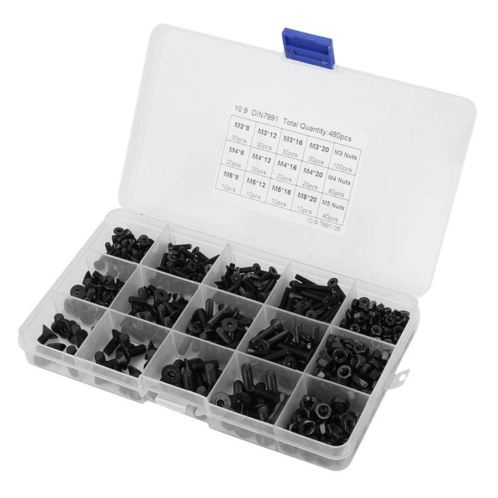 460pcs M3 M4 M5 Senkkopfschraube Senkkopfdiele Gewindeschneidschrauben Drive Cup-Point Stellschraube