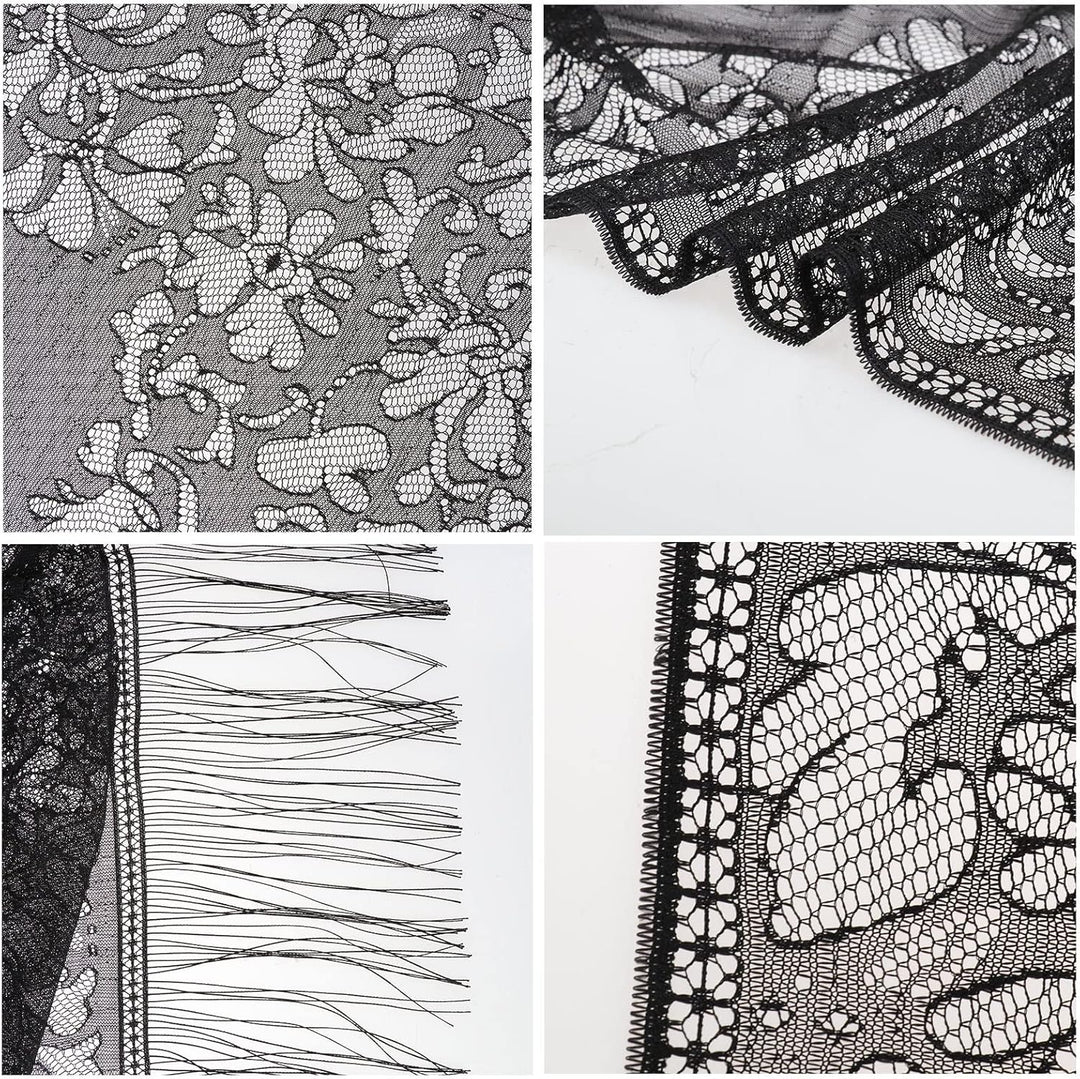 NiceYnn Women's Floral Lace Scarf Shawl with Tassels 179cm, Soft Mesh Fringe Wraps for Wedding Cape